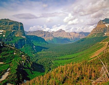 View of a Valley in Glacier National Park, Montana
