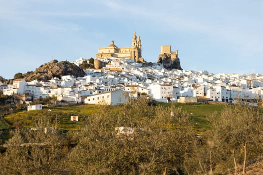 Panoramic of Olvera town, considered the gate of white towns route in the province of Cadiz, Spain.