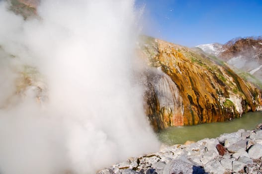 Nature of Kamchatka. Landscapes and magnificent views of the Kamchatka Peninsula. The nature of Kamchatka, a burnt volcano, an area near a volcano.