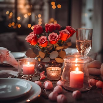 Beautiful table decorations for a romantic dinner generated by artificial intelligence