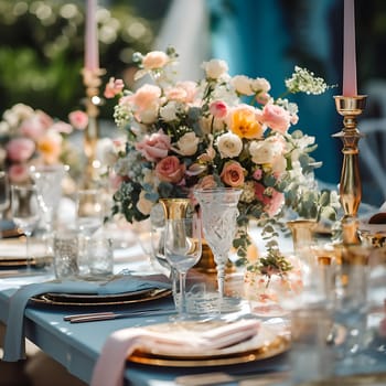 Festive table decorations for a wedding generated by artificial intelligence
