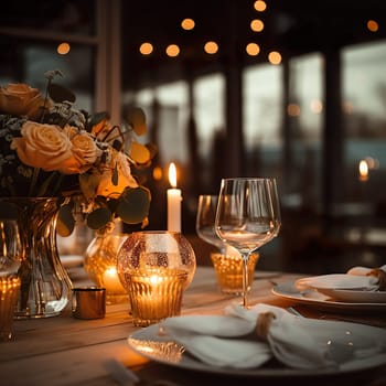 Festive table decorations for a wedding generated by artificial intelligence
