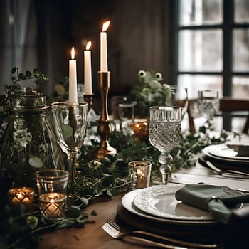 A dining table with autumnal table decorations generated by artificial intelligence