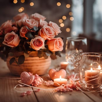 Beautiful table decorations for a romantic dinner generated by artificial intelligence