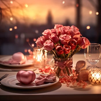 Beautiful table decorations for a romantic dinner generated by artificial intelligence