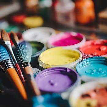 Brushes with colorful paints for painting generated by artificial intelligence