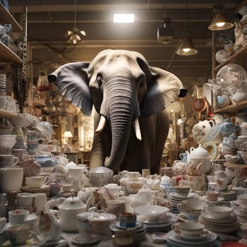 An elephant in a china store generated by artificial intelligence