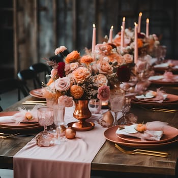 Festive table decorations for a wedding generated by artificial intelligence
