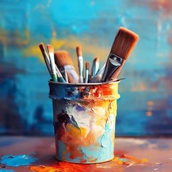 Brushes with colorful paints for painting generated by artificial intelligence