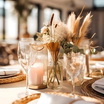 Festive table decorations for a wedding generated by artificial intelligence