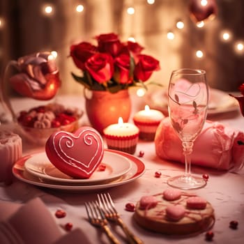 Beautiful table decorations for a romantic dinner generated by artificial intelligence