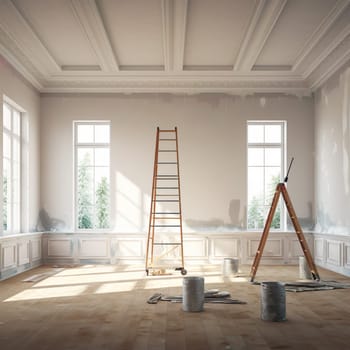 There is a ladder in a room that is being renovated generated by artificial intelligence