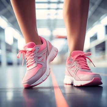 Close-up of female legs in pink sneakers generated by artificial intelligence