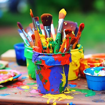 Brushes with colorful paints for painting generated by artificial intelligence