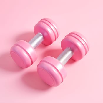 Dumbbells on a pink background generated by artificial intelligence