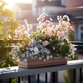 Beautiful colorful flowers on a balcony generated by artificial intelligence