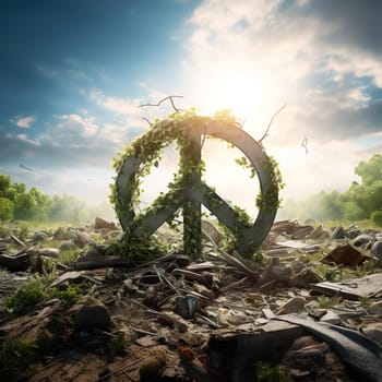 A peace sign stands in nature generated by artificial intelligence