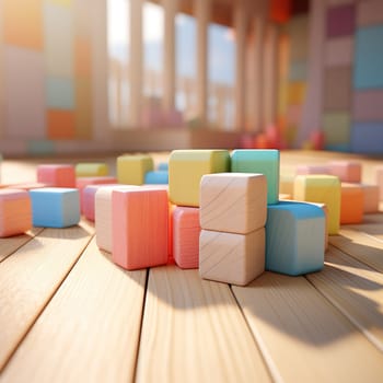 Colorful building blocks on the floor of a child's room generated by artificial intelligence