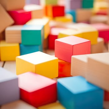 Colorful building blocks on the floor of a child's room generated by artificial intelligence