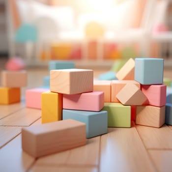 Colorful building blocks on the floor of a child's room generated by artificial intelligence
