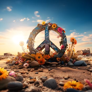 A peace sign stands in nature generated by artificial intelligence
