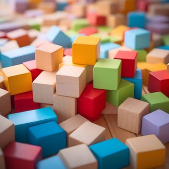 Colorful building blocks on the floor of a child's room generated by artificial intelligence