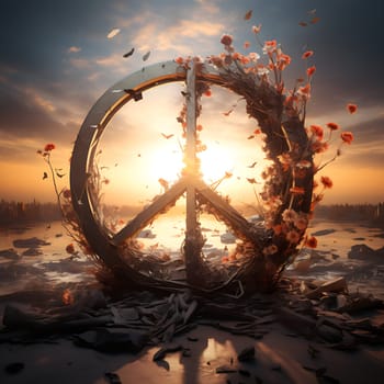 A peace sign stands in nature generated by artificial intelligence