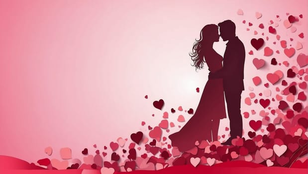 Love concept, Valentines day pink background. Wallpaper. Happy Valentines Day card with hearts paper cut hearts and clouds for romantic valentines day design. High quality photo