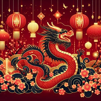 Year of the Dragon, Chinese New Year Festival, New Year Celebration. Generative AI.