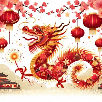 Year of the Dragon, Chinese New Year Festival, New Year Celebration. Generative AI.