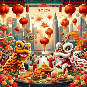 Chinese New Year Festival, celebrating the new year. Generative AI.
