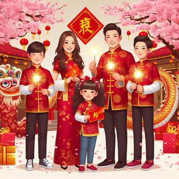 Chinese New Year Festival, celebrating the new year. Generative AI.
