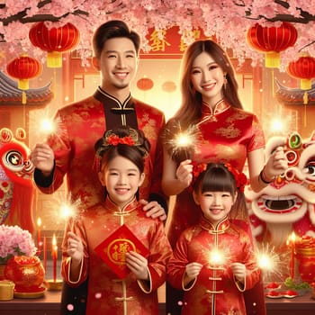 Chinese New Year Festival, celebrating the new year. Generative AI.