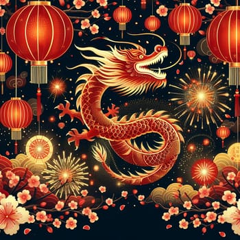 Year of the Dragon, Chinese New Year Festival, New Year Celebration. Generative AI.