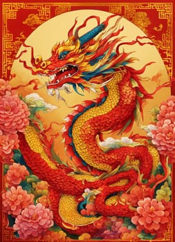 Year of the Dragon, Chinese New Year Festival, New Year Celebration. Generative AI.