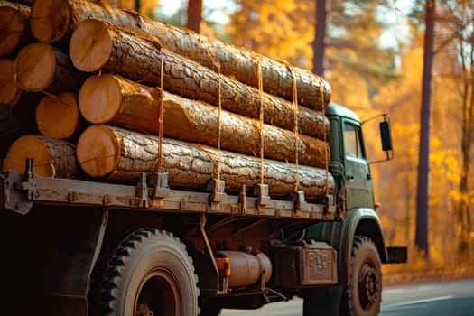 A durable logging truck carrying timber. Wood industry. AI generated