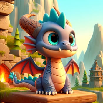 3D fantasy dragon, small size, cute. Mythology creature. Generative AI.