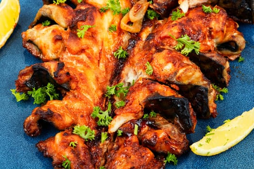Roasted fillets of mackerel, scomber fish. Fried mackerel fish. Close up.