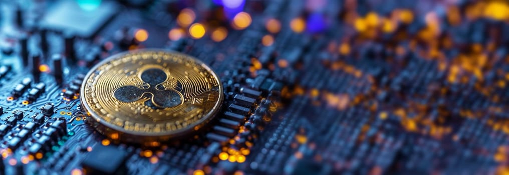 the ripple-xrp virtual currency logo. 3d illustrations. Bitcoin and cryptocurrency investing concept. Cryptocurrency golden coin with gold ripple symbol. Rise and fall charts of alt coins. Technology
