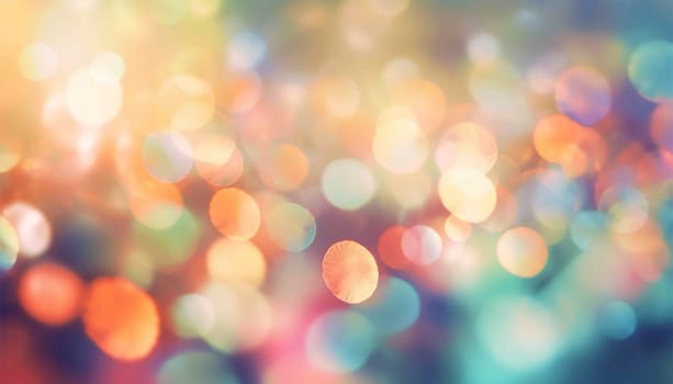 Defocused abstract bokeh background pastel colored, flare from lights, blurred round bokeh as holiday fon, celebration wallpaper. Glittering aesthetic textured pattern Purple,pink neon lights