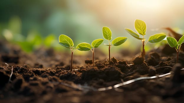 Close-up photo of seedlings at surface level represent new beginnings, life force, abundance and sustainability. It can be used in advertising, communication, education or decoration up to creativity.
