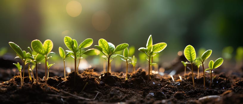 Close-up photo of seedlings at surface level represent new beginnings, life force, abundance and sustainability. It can be used in advertising, communication, education or decoration up to creativity.