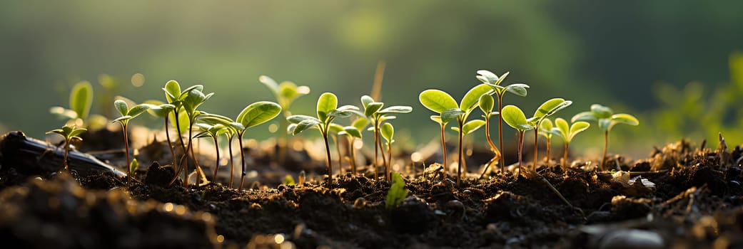 Close-up photo of seedlings at surface level represent new beginnings, life force, abundance and sustainability. It can be used in advertising, communication, education or decoration up to creativity.
