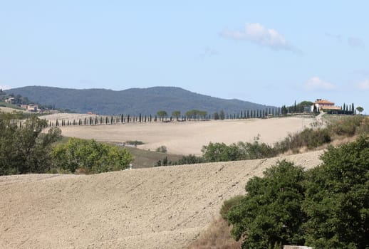 The rural landscape near San Quirico in Tuscany. Italy