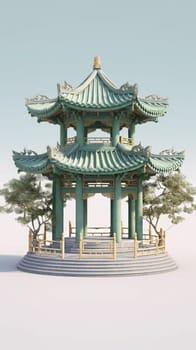chinese style jade green gazebo pagoda, ai