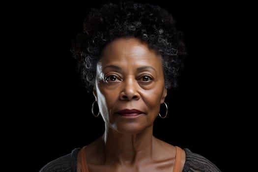 African American person, head and shoulders portrait on black background. Neural network generated image. Not based on any actual person or scene.