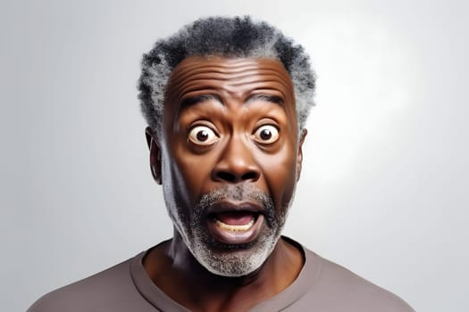 Surprised African American man on white background. Neural network generated image. Not based on any actual person or scene.