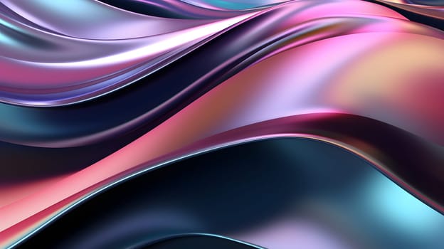 Abstract background of dark metallic holographic liquid metal with mild rainbow reflective waves. Neural network generated image. Not based on any actual pattern or scene.