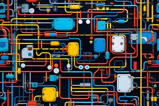 high-tech wiring seamless full-frame background and texture. Neural network generated image. Not based on any actual scene or pattern.