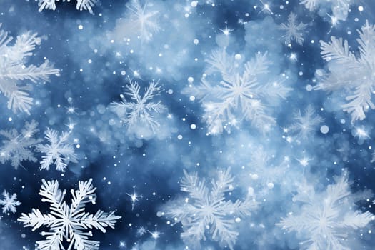 seamless pattern of snowflakes on dark blue background, neural network generated. Not based on any actual scene or pattern.